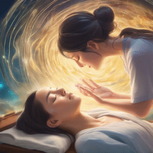 Imagen representativa de una sesión de reiki. En ella, el terapeuta canaliza energía con las manos hacia el paciente, símbolo de cómo esta técnica busca equilibrar el cuerpo energético | Sanación Energética y Reiki - Voces Holísticas
